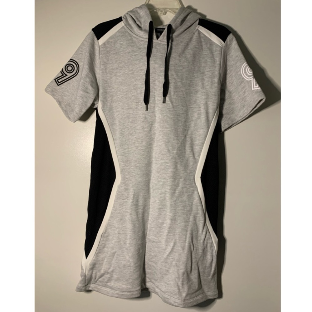 Forever 21 NYC Short Sleeve Hoodie Dress 
S
grey, black, white
NWOT